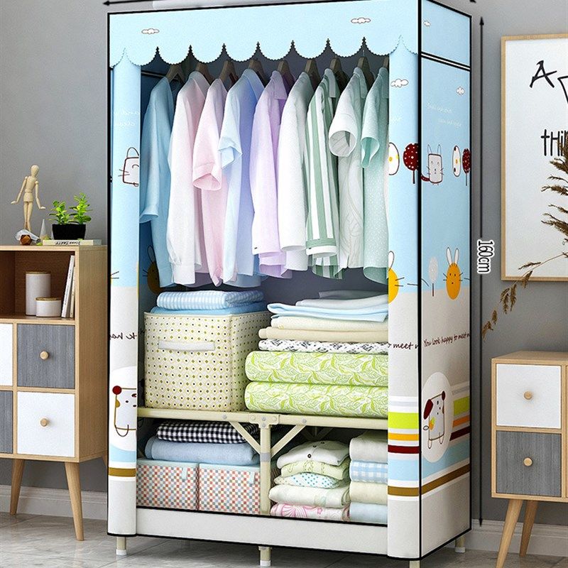 简易布衣柜免安装折叠衣柜新款单人钢架加粗加固布艺衣橱