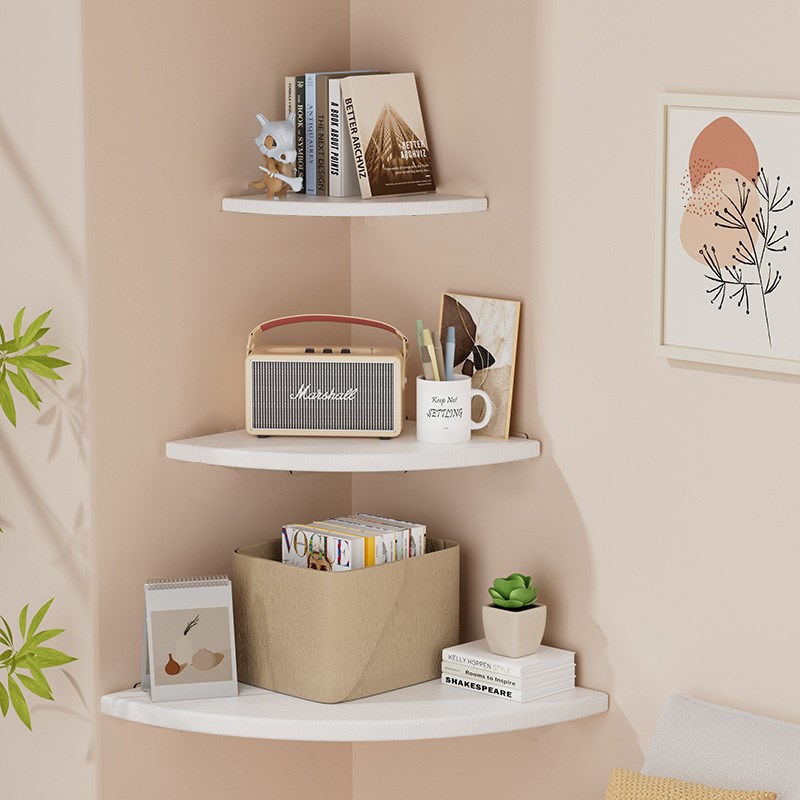 墙上置物架卧室墙壁转角收纳隔板墙角壁挂书架床头角落三角收纳柜