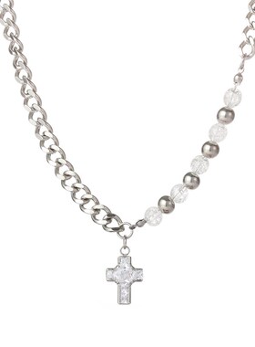 国潮街头嘻哈男女情侣简约爆裂珠小钢珠镶钻十字架古巴项链