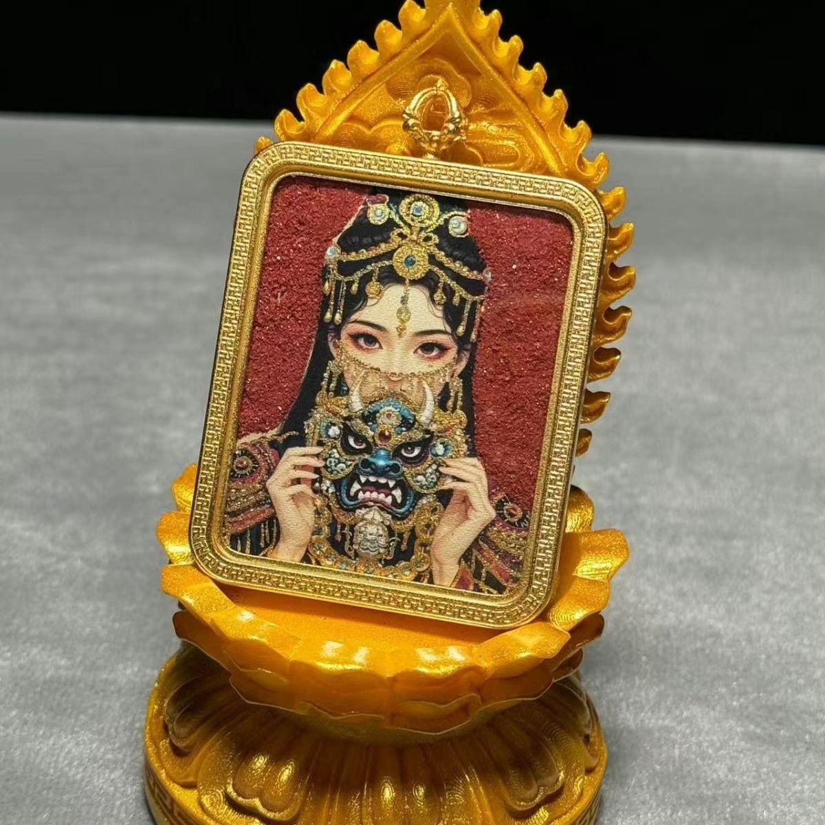 寒博唐卡朱砂手绘项链保平安护身朱砂描金财神扎西拉姆前世今生