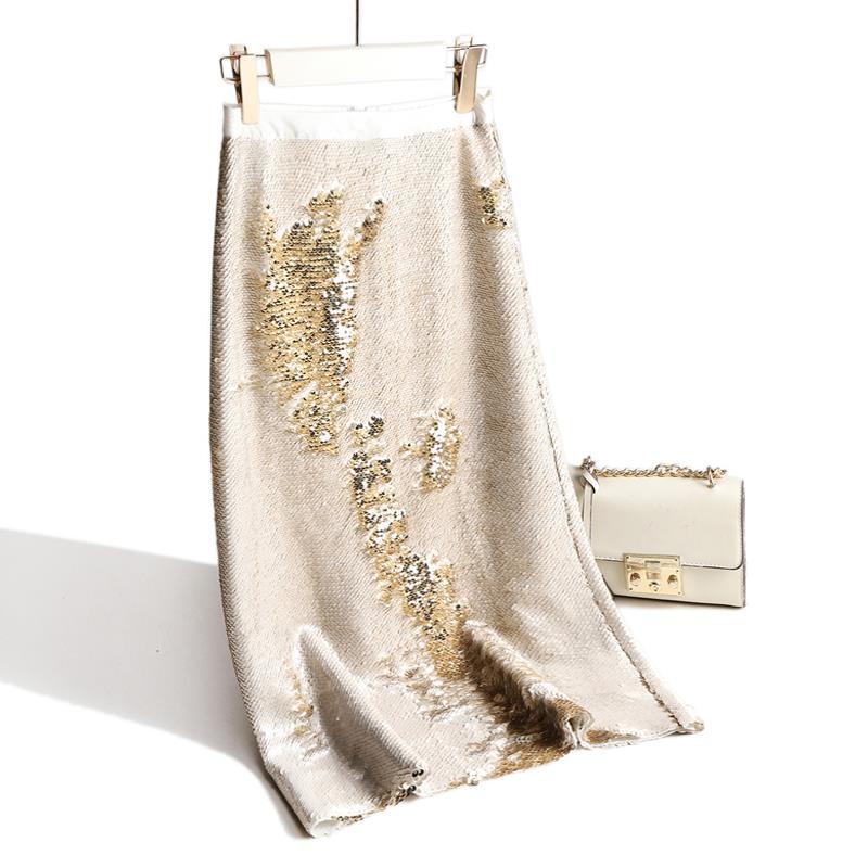 2021款品质轻奢亮片半身裙女高腰显瘦中长款S亮闪闪开衩包臀裙
