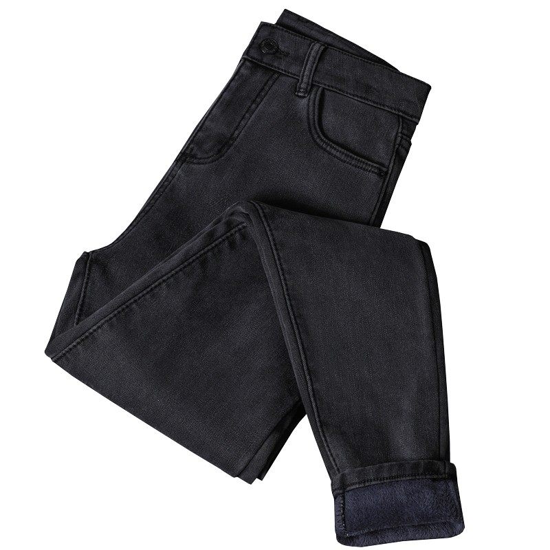 加绒加厚牛仔裤女2021冬季高腰外穿弹J力紧身小脚弹力加长版铅笔