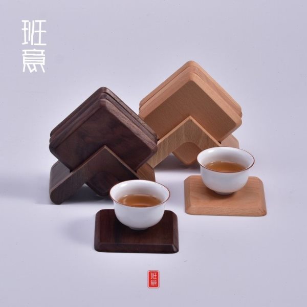 班意 黑胡桃实木茶杯垫榉木隔热垫杯托咖啡杯垫防热垫茶配件