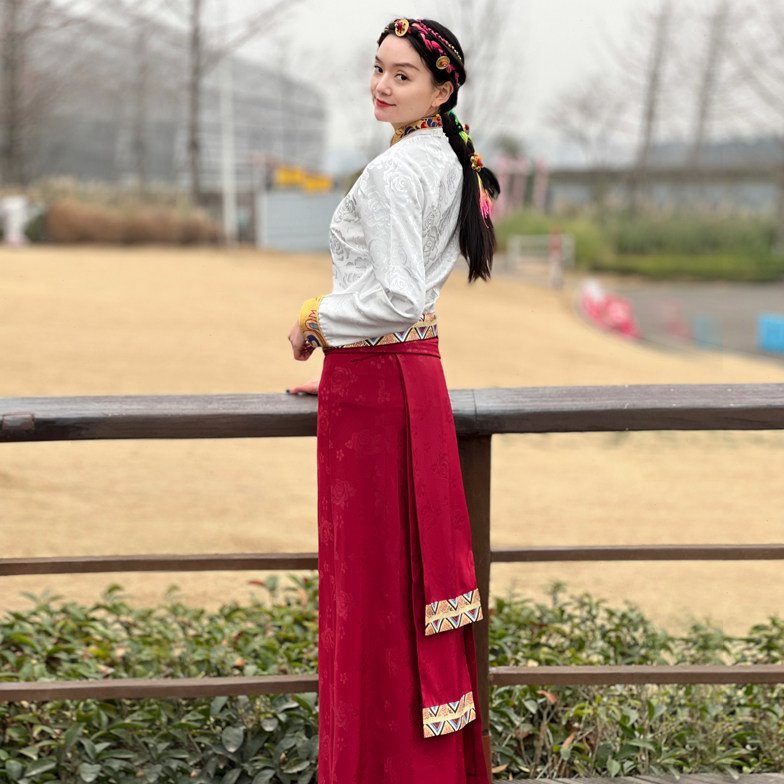 藏式半身裙夏锅庄金边臧裙西藏服女藏装藏族裹裙不丹长裙博拉民族