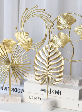 北欧玄关客厅电视柜酒柜办公w室创意家居装饰龟背竹铁艺银杏叶摆