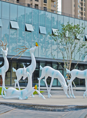 创意抽象鹿新中式售楼部动物商场玻璃钢O公园林景观装饰摆件