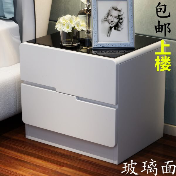 玻璃面烤漆床头柜 简约现代储物柜 卧室床边柜白色收纳 整装包邮