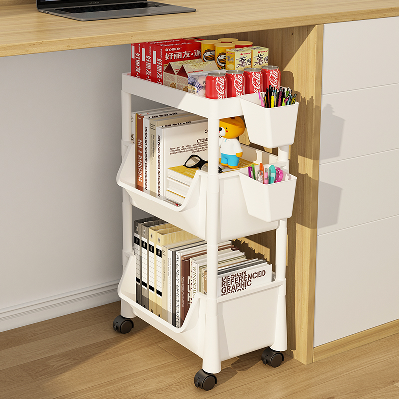 桌下小推车置物架书架桌面宿舍可移动带轮落O地收纳家用小型书柜