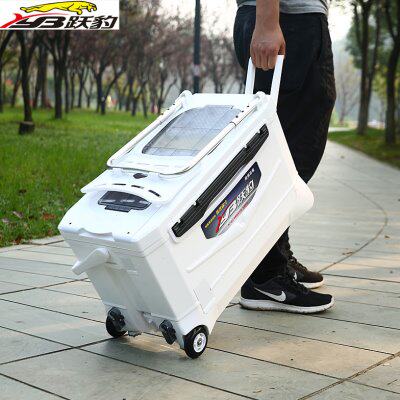 跃豹新款钓箱竞技鱼箱40L带轮免安装钓鱼箱升降多功能加厚台钓箱