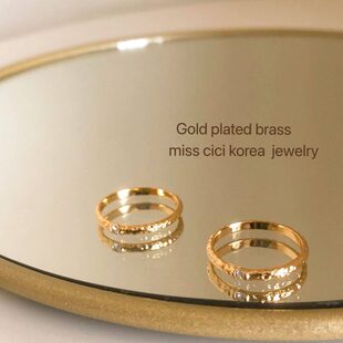 微镶小方形锆石闪钻 手工捶打凹凸纹理 戒指 黄铜镀金 店主自留款