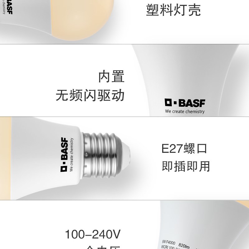 巴斯夫高显色低蓝光护眼led节能灯泡家用超亮e27螺口室内8w球泡