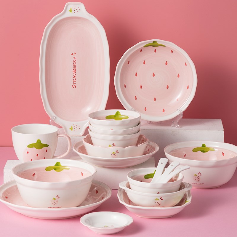 网红草莓可爱陶瓷碗家用餐具吃饭碗面汤碗盘子个性高颜值2025新款