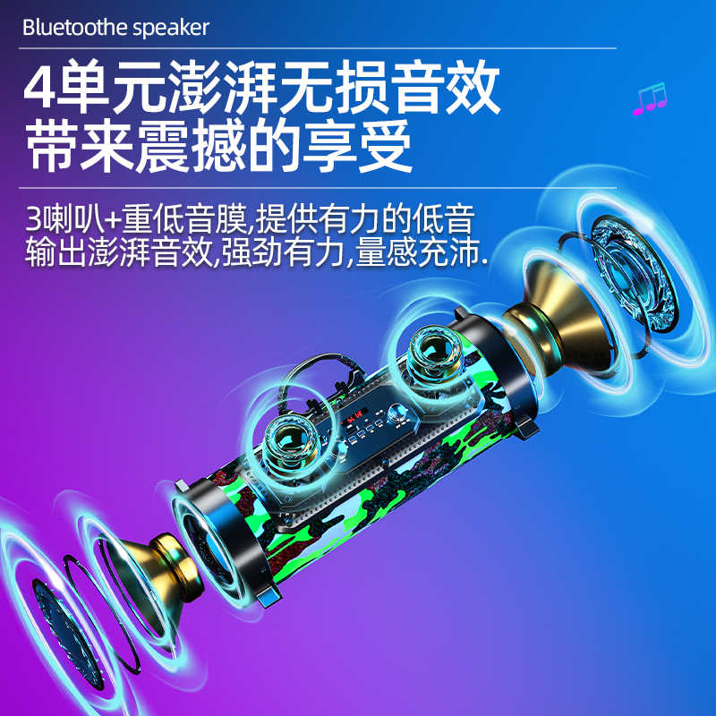 德国三喇叭K歌无线蓝牙音箱4 0手机插卡户外便携重低音炮手提音响