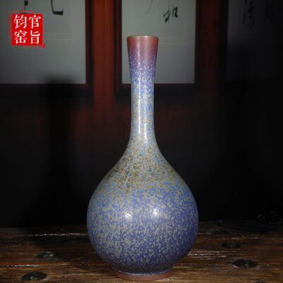 钧瓷花瓶鹅颈瓶李亚飞纯手工拉胚炭烧手签款炉钧釉珍品收藏摆件