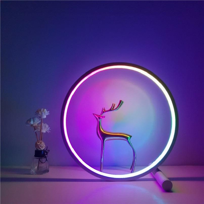 RGB炫彩环形灯圆圈台灯现代简约LED灯圈氛围灯室内创意卧室床头