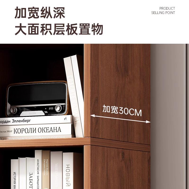 书架落地置物架一体靠墙整墙实木色置物柜展示柜储物柜子家用之军