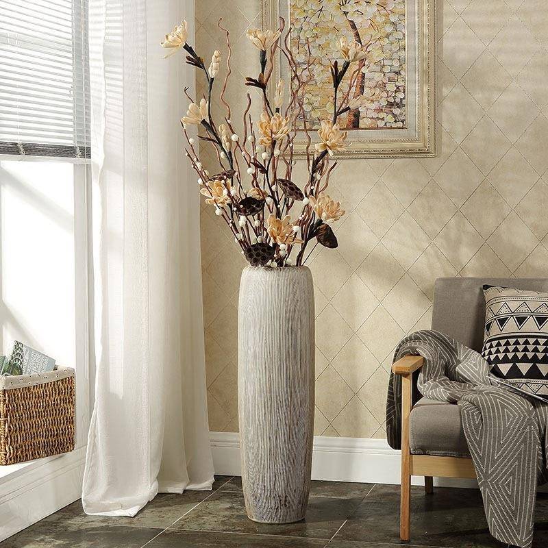 欧式现代简约客厅陶瓷落地大花瓶家居软装饰品陶艺花瓶花器大摆件