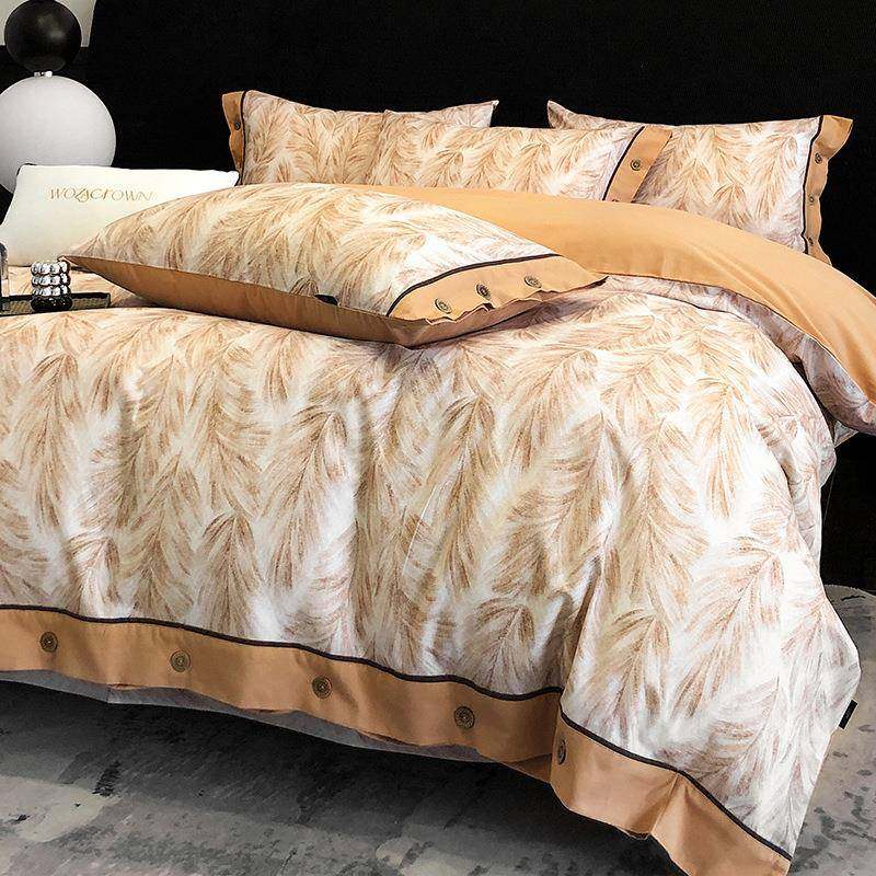 轻奢风全棉磨毛四件套高级感纯棉纽扣款被套床单三件套床笠床品