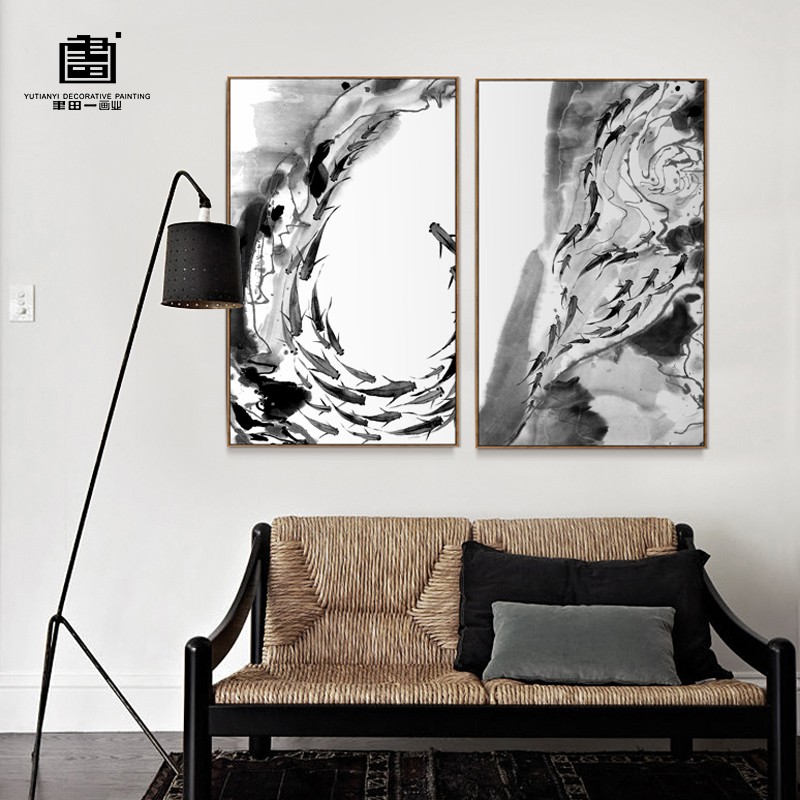 新中式水墨装饰画客厅家居装饰品背景墙挂画餐厅墙面装饰玄关壁画