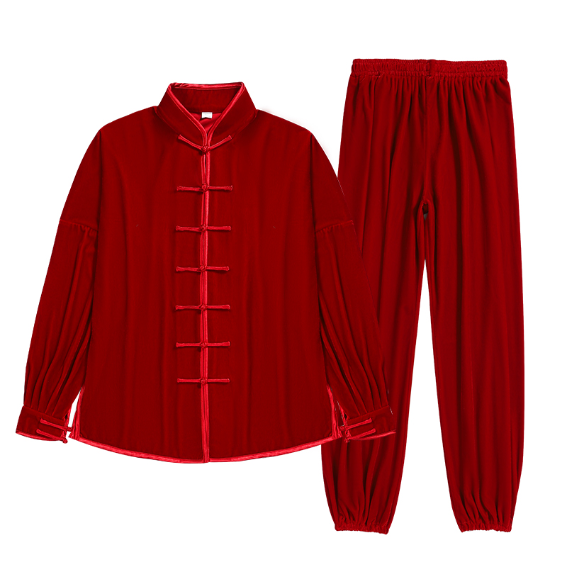 秋冬季加厚不倒金丝绒太极服女武术练功服男太极拳服装比赛表演服