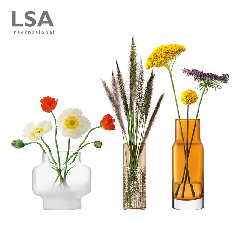 LSA玻璃花瓶手工磨砂透明大号花瓶 插花水养花瓶轻奢烛台摆件