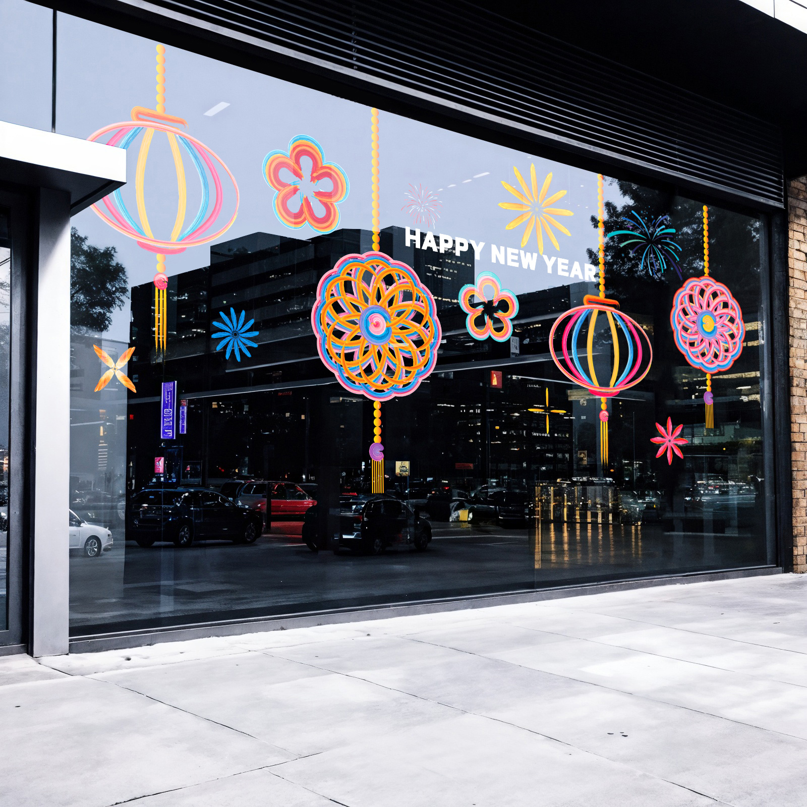 2026新年窗花彩色灯笼玻璃静电贴