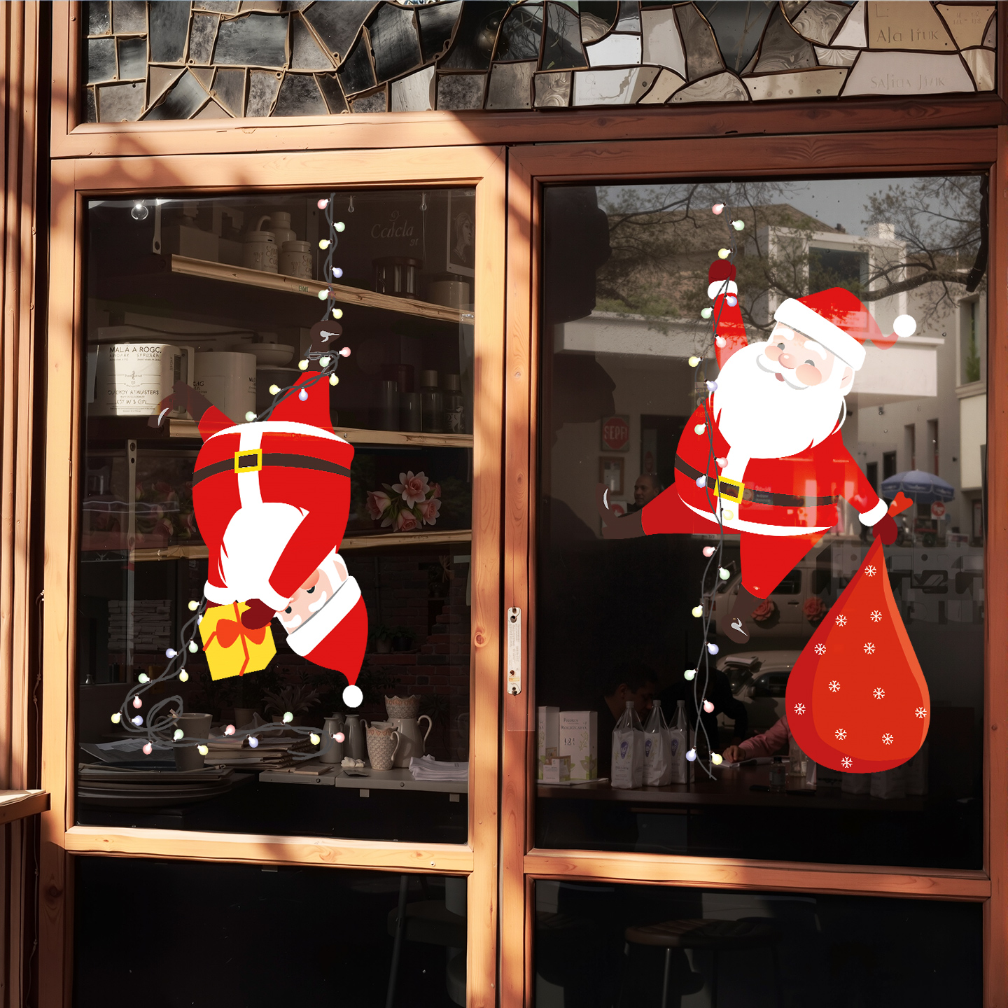圣诞老人氛围玻璃静电贴橱窗装扮