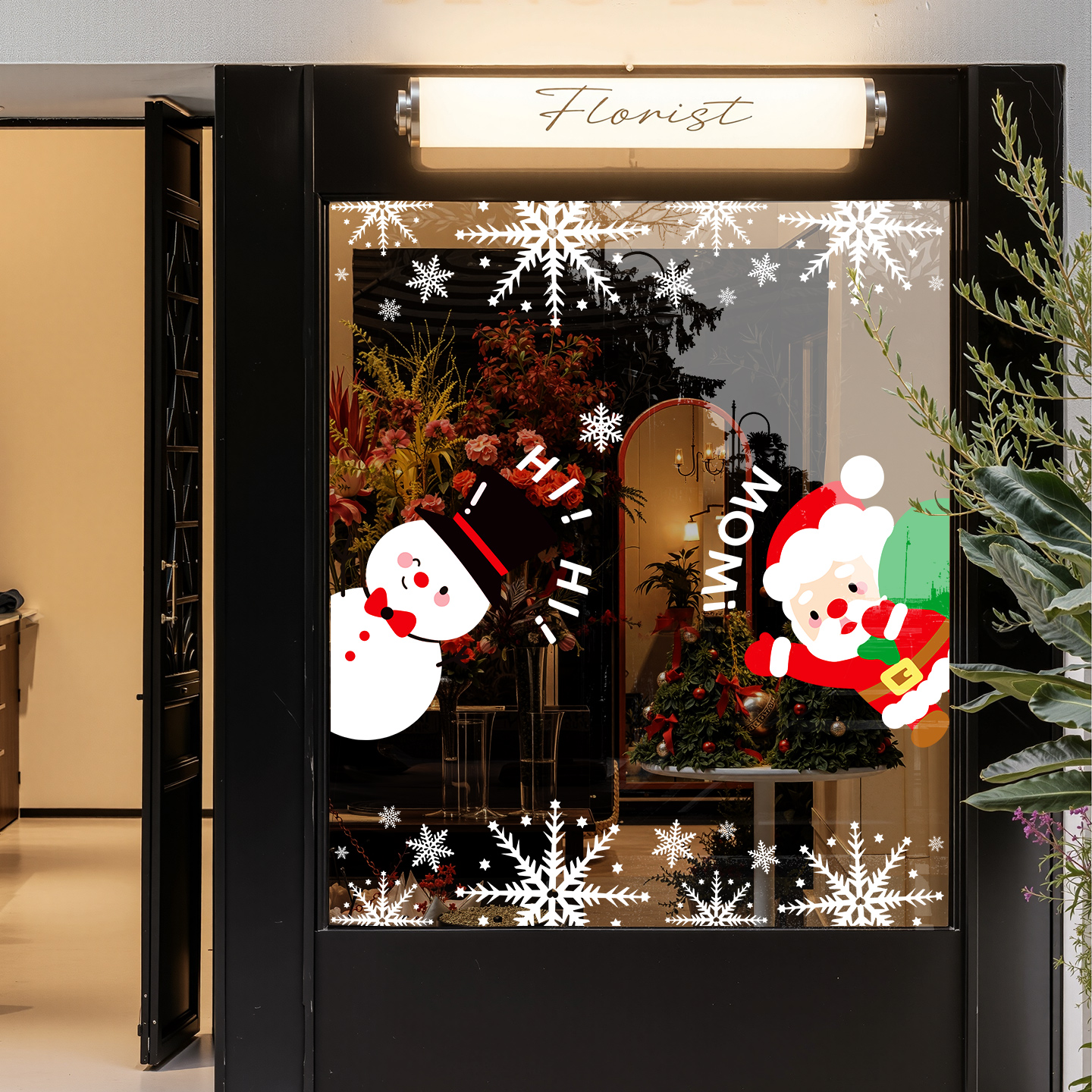 圣诞老人装饰布置玻璃静电贴麋鹿