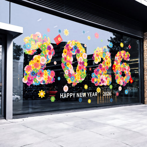 2026新年窗花数字花朵玻璃静电贴