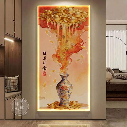新中式红色九鱼图玄关装饰画led灯走廊过道挂画葫芦壁画2026新款