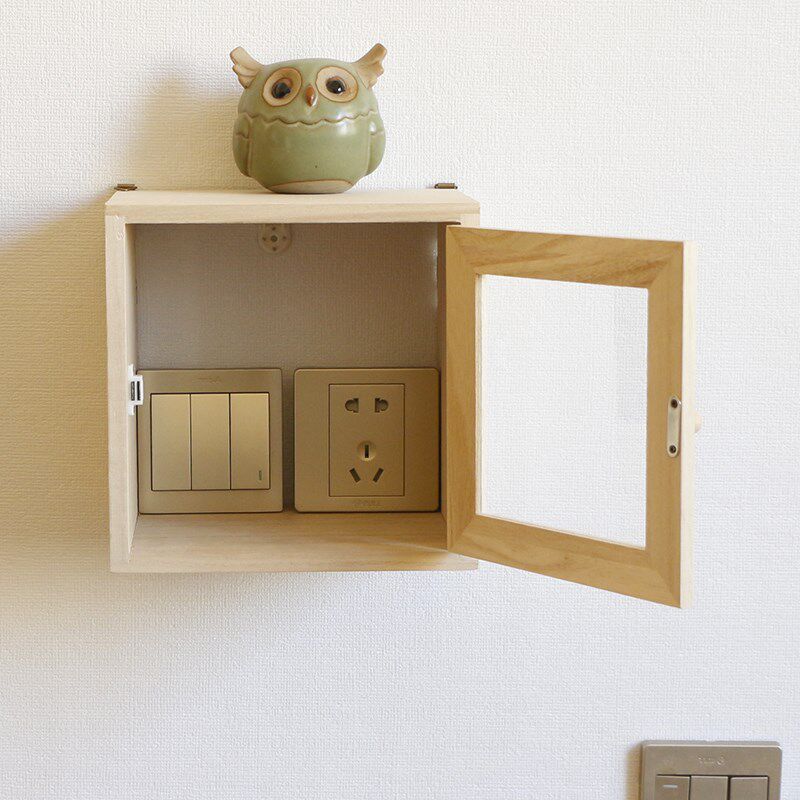 壁挂式免打孔墙上实木收纳盒置物架开关插座线装饰遮挡箱凸起遮丑