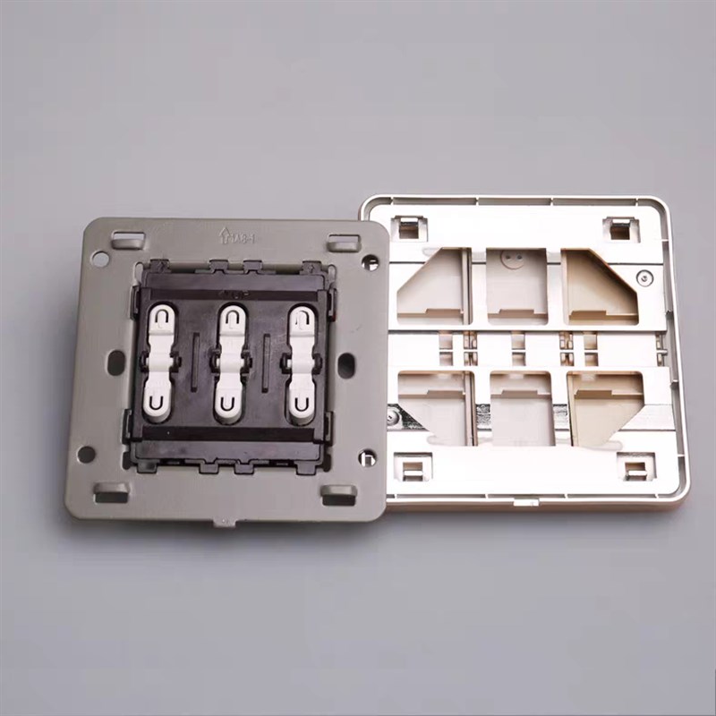 86型墙壁开关插座金色拉丝大板开关三开双控开关家用三位双联面板