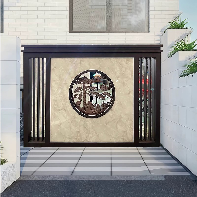 室外庭院别墅入户新中式不锈钢迎门屏风金属格栅园林景观影壁墙