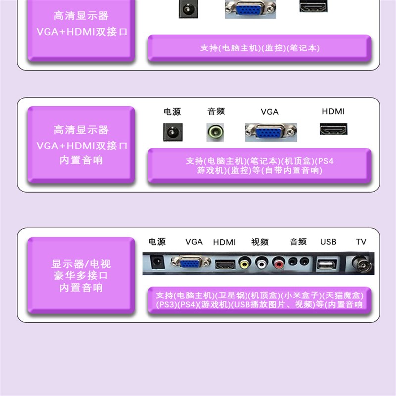 显示器19英寸20高清办公22直面超薄电脑台式监控24寸27液晶4k屏幕