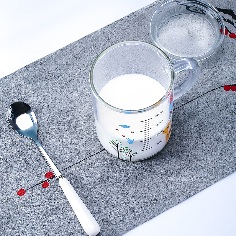 儿童牛奶杯带刻度家用早餐杯宝宝喝奶杯冲奶粉杯玻璃杯量水杯