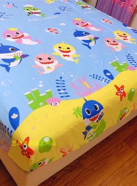 全棉卡通床笠床罩 彩色r小鱼儿海底世界鲨鱼海豚蓝色黄色 可订做