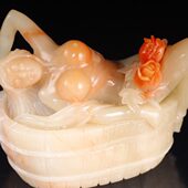 家居装 饰办公桌芙蓉石篮子老挝手把件摆件水芙蓉体摆设雕圆出工艺