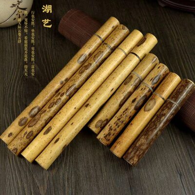 湖艺 精品梅鹿竹镶嵌牛角拔口香筒10克装长款线香筒