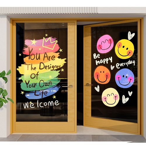 创意笑脸网红玻璃门贴纸布置奶茶甜品店服装美容院店橱窗装饰贴画