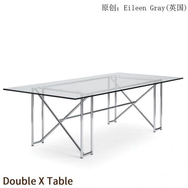 不锈钢会议桌 轻奢极简现代家用客厅桌子透明工作台钢化玻璃餐桌