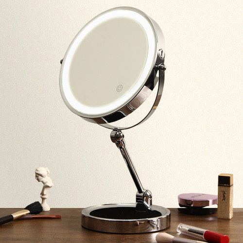 化妆镜台式放大桌面折叠家用带灯智能LED灯补光美妆镜 双面镜子