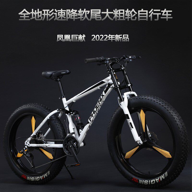 软尾速降双减震碟m刹越野变速粗大轮胎折叠沙滩雪地山地自行车