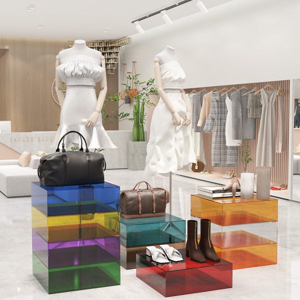 服装店展示架亚克力橱窗流水台女装店铺装饰陈列道具鞋包摆件地台
