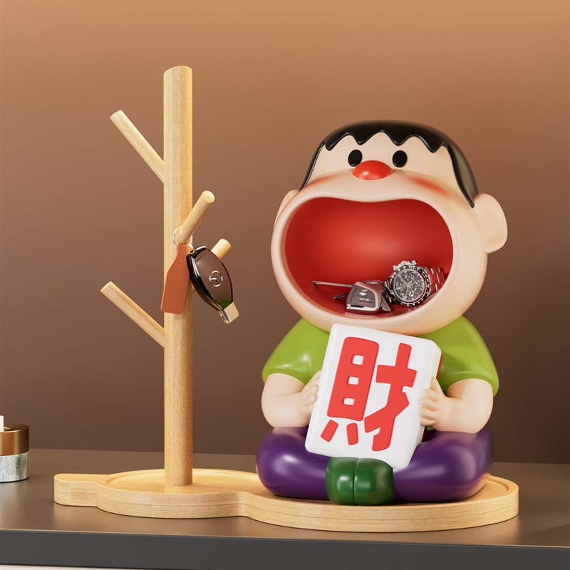 入户门胖虎玄关钥匙收纳t摆件装饰品置物架高档客厅酒柜收纳盒