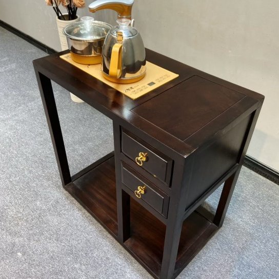 南美胡桃木实木双抽茶水柜、茶边柜、黑檀色茶水柜实木茶车烧水柜