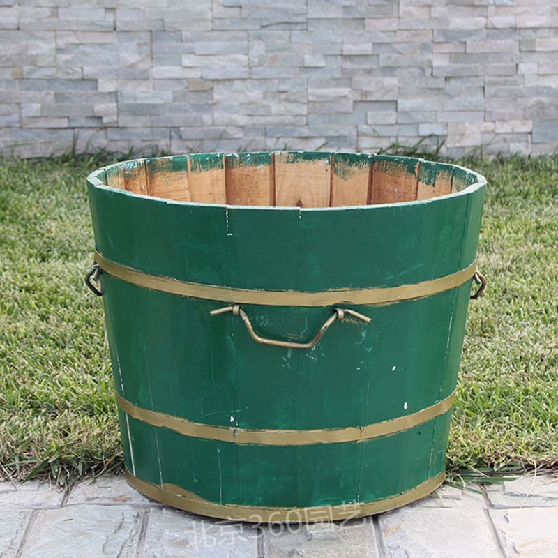 绿色木桶种树盆加厚防腐实木盆绿植大花盆庭院户外圆Z形种植花箱