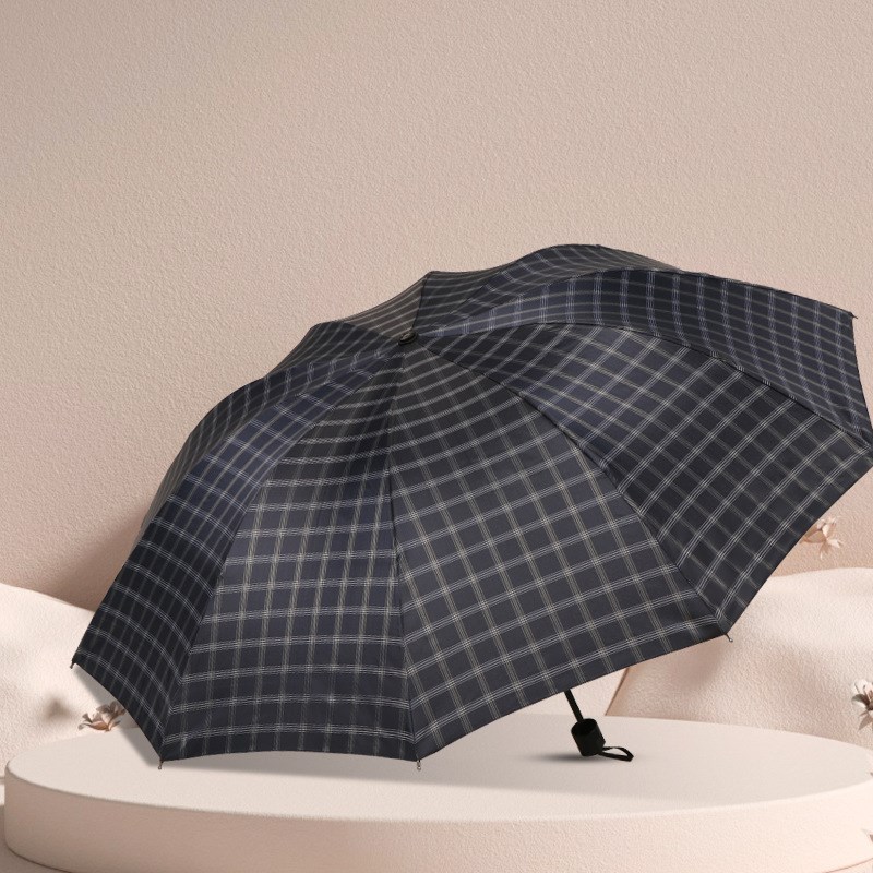 时尚男士商务格子雨伞双r人加大号雨伞男女加固抗风结实手动折叠