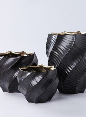 现代简约售楼处样板房客厅电视柜干花插摆设玄关黑色白色花瓶摆件