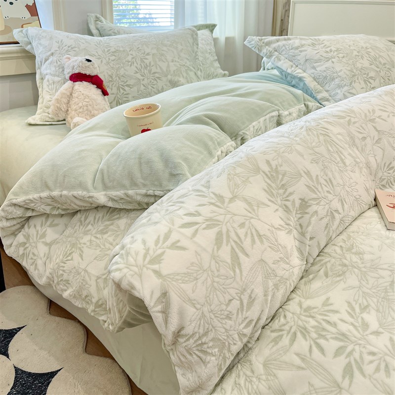 冬天四件套牛奶绒双面加绒加厚珊瑚绒毛绒床单P被套床笠款床上用