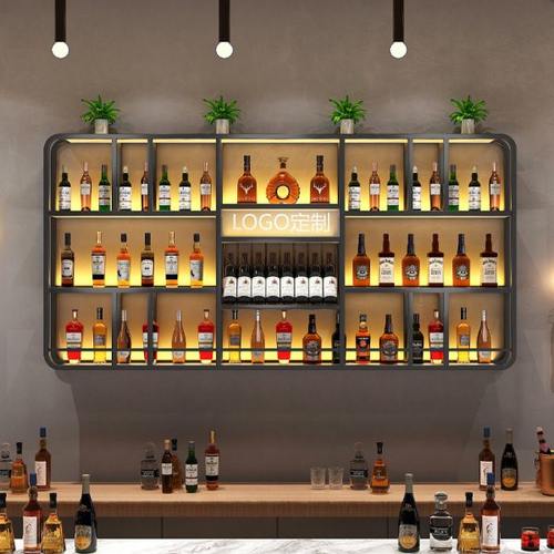 新中式酒吧铁艺展示架创意餐厅红酒架子吧台酒柜靠墙壁挂式置物架